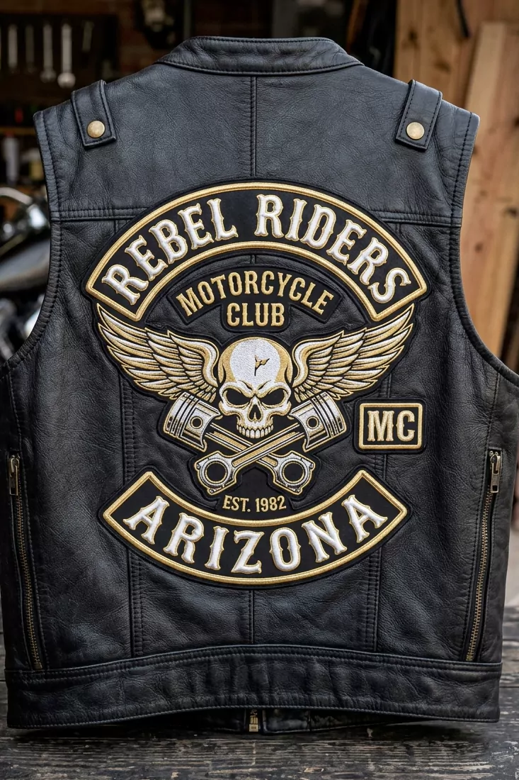 3D puff motorcycle vest embroidered back patch