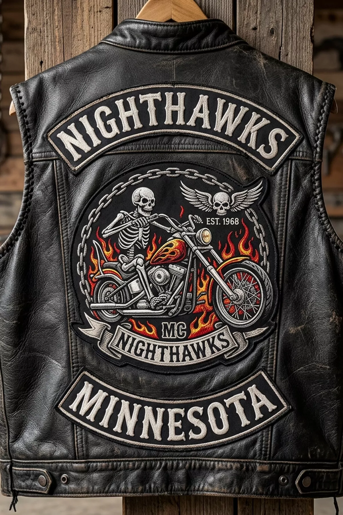 Authentic motorcycle club-style leather vest